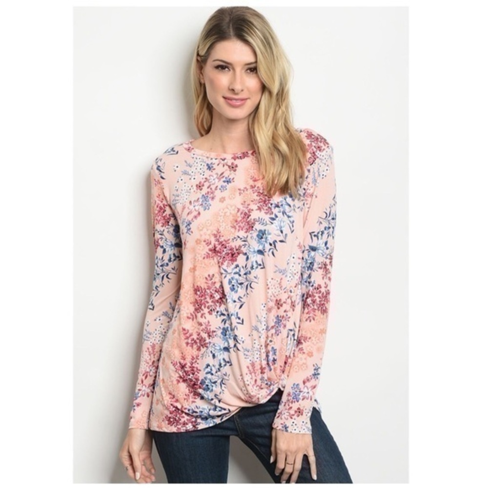 Pink/ Blue Floral Blouse, Ling Sleeve
